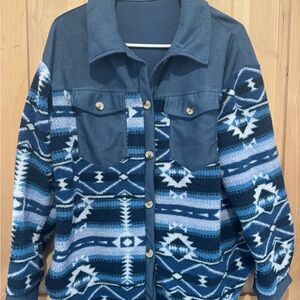 Blue Patterned Button-Up Shacket